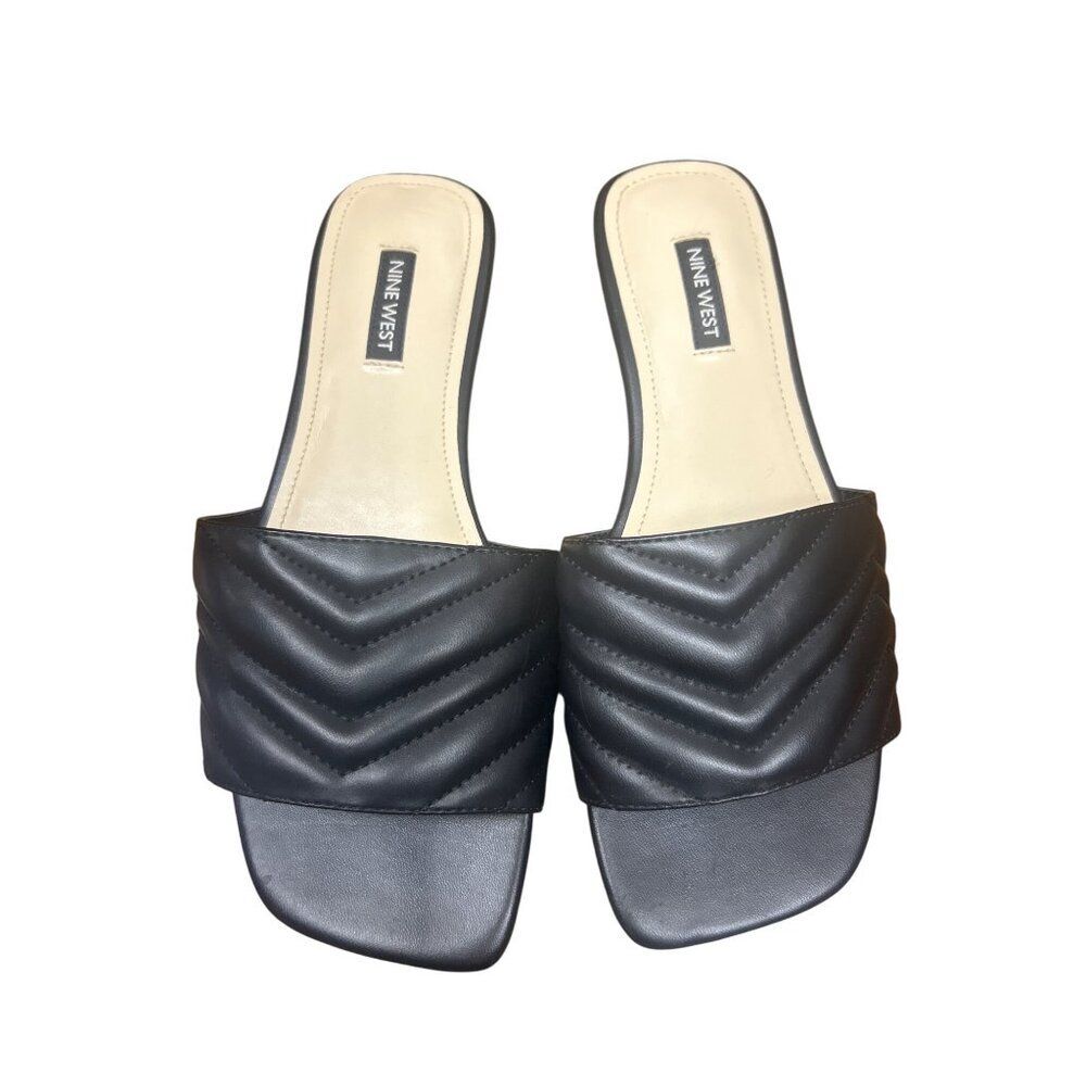 Nine West 7.5M Black Quilted Slide Sandals